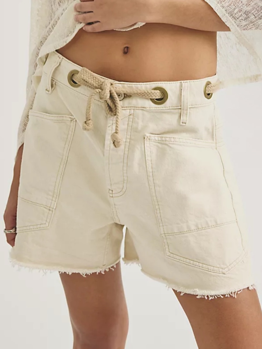 We The Free Moxie Barrel Shorts Ivory Waist 31 NWT